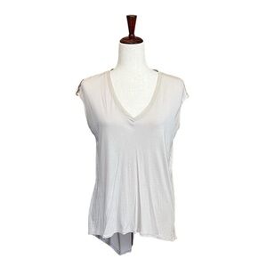 BCBGMaxAzria Eniko Hi Low Sheer Back Sleeveless Tee. Light Stone Size S #1359